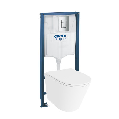 HOMELIKE ZESTAW GROHE 4 w 1 + przycisk chrom prostokątny + miska WC Galve 3.0 tornado
