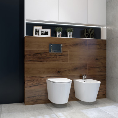HOMELIKE ZESTAW GROHE 4 w 1 + przycisk chrom prostokątny + miska WC Galve 3.0 tornado