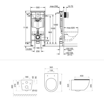 HOMELIKE ZESTAW GROHE 4 w 1 + przycisk chrom prostokątny + miska WC Sofi slim