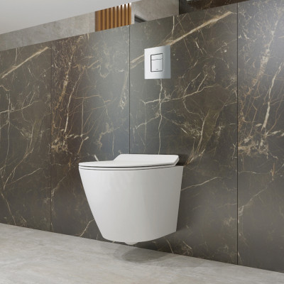HOMELIKE ZESTAW GROHE 4 w 1 + przycisk chrom prostokątny + miska WC Sofi slim