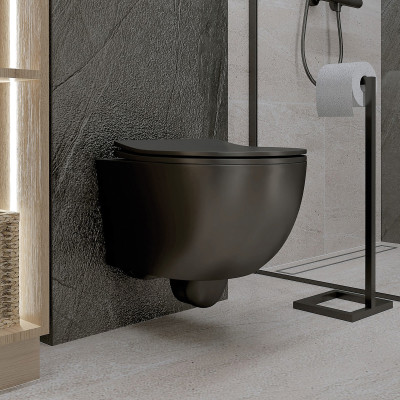 HOMELIKE ZESTAW GROHE 4 w 1 + przycisk czarny prostokątny + miska WC Brava black 2.0 tornado