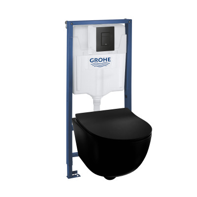 HOMELIKE ZESTAW GROHE 4 w 1 + przycisk czarny prostokątny + miska WC Brava black 2.0 tornado