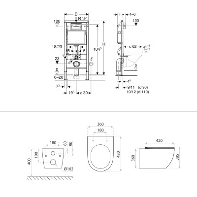 HOMELIKE Zestaw GEBERIT DUOFIXBASIC + przycisk delta chrom kwadratowy + miska WC Cliper 2.0 tornado