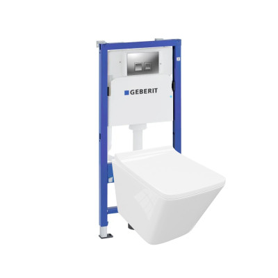 HOMELIKE Zestaw GEBERIT DUOFIXBASIC + przycisk delta chrom kwadratowy + miska WC Lago