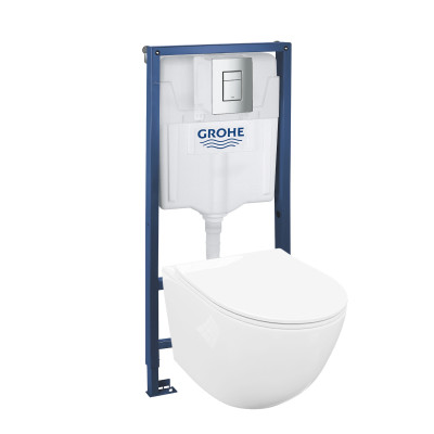 HOMELIKE ZESTAW GROHE 4 w 1 + przycisk chrom prostokątny + miska WC Cliper 2.0 tornado