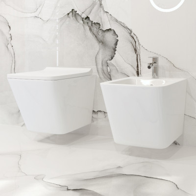 HOMELIKE ZESTAW GROHE 4 w 1 + przycisk chrom prostokątny + miska WC Lago 3.0 tornado