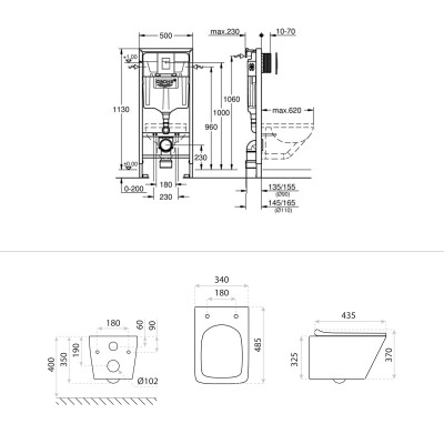 HOMELIKE ZESTAW GROHE 4 w 1 + przycisk czarny prostokątny + miska WC Lago 3.0 tornado