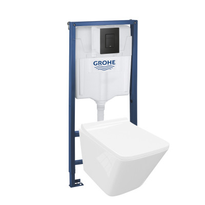 HOMELIKE ZESTAW GROHE 4 w 1 + przycisk czarny prostokątny + miska WC Lago 3.0 tornado