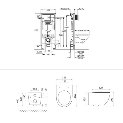 HOMELIKE ZESTAW GROHE 4 w 1 + przycisk czarny prostokątny + miska WC Sinto 3.0 tornado