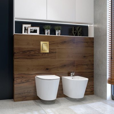 HOMELIKE ZESTAW GROHE 4 w 1 + przycisk złoty prostokątny + miska WC Galve 3.0 tornado
