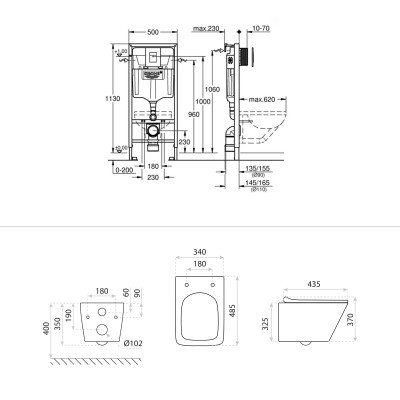 HOMELIKE ZESTAW GROHE 4 w 1 + przycisk złoty prostokątny + miska WC Lago