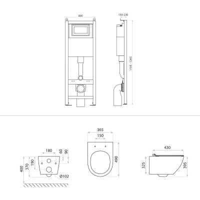 HOMELIKE Zestaw wc 4 w 1 Sofi Slim + przycisk czarny prostokątny (101.3.4)
