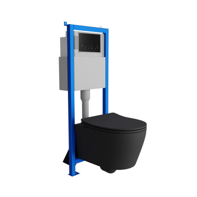 HOMELIKE Zestaw wc 4 w 1 Praia Black 2.0 + przycisk czarny prostokątny (101.3.4)