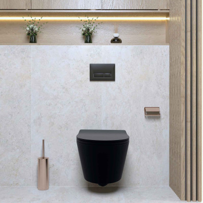 HOMELIKE Zestaw wc 4 w 1 Praia Black 2.0 + przycisk czarny prostokątny (101.3.4)