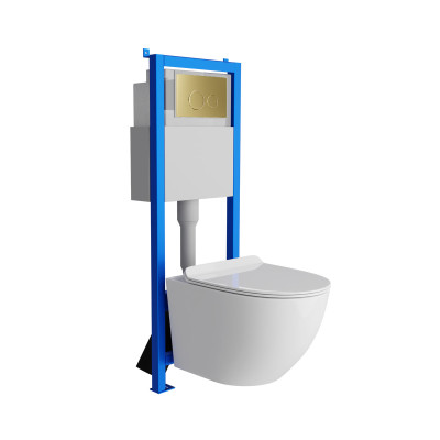 HOMELIKE Zestaw wc 4 w 1 Sofi slim + przycisk złoty okrągły (101.4.5)