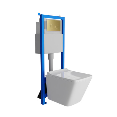 HOMELIKE Zestaw wc 4 w 1 Lago 3.0 tornado + przycisk złoty okrągły (101.4.5)