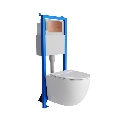 HOMELIKE Zestaw wc 4 w 1 Sinto 3.0 tornado + przycisk miedź szczotkowana prostokątny (101.3.6)