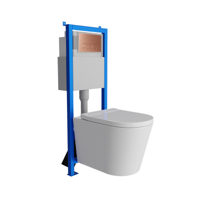 HOMELIKE Zestaw wc 4 w 1 versoni 3.0 tornado + przycisk miedź szczotkowana prostokątny (101.3.6)