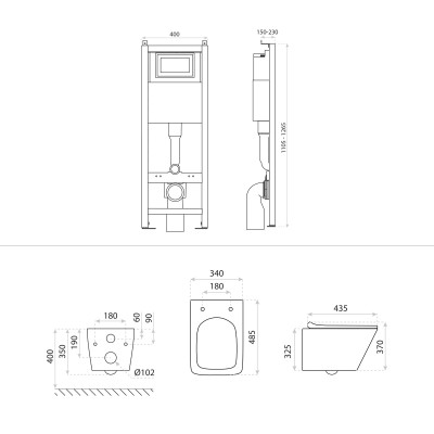 HOMELIKE Zestaw wc 4 w 1 Lago + przycisk miedź szczotkowana prostokątny (101.3.6)