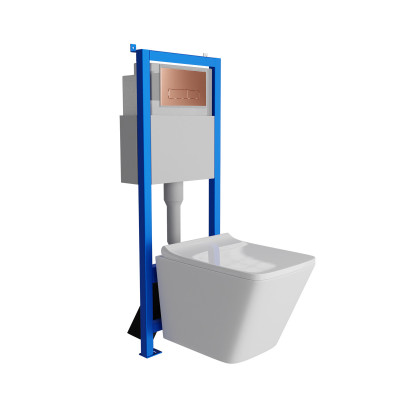 HOMELIKE Zestaw wc 4 w 1 Lago + przycisk miedź szczotkowana prostokątny (101.3.6)