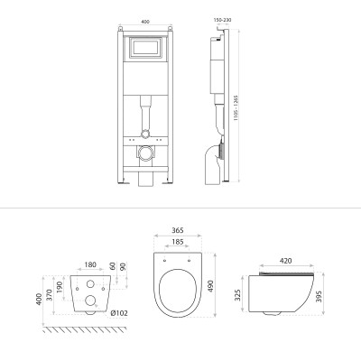 HOMELIKE Zestaw wc 4 w 1 Sinto 3.0 tornado + przycisk gunmetal prostokątny (101.3.6)