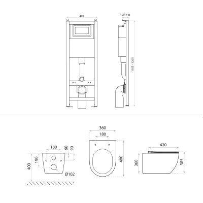 HOMELIKE Zestaw wc 4 w 1 Cliper 2.0 tornado + przycisk gunmetal prostokątny (101.3.6)
