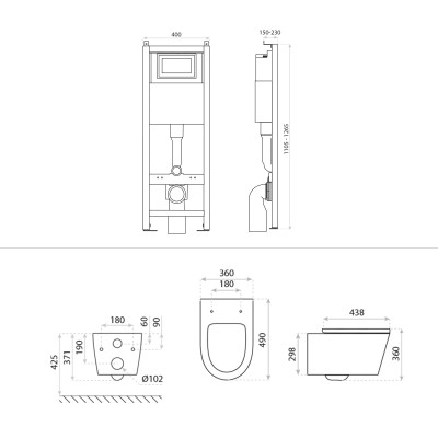 HOMELIKE Zestaw wc 4 w 1 Versoni 3.0 tornado + przycisk gunmetal prostokątny (101.3.6)
