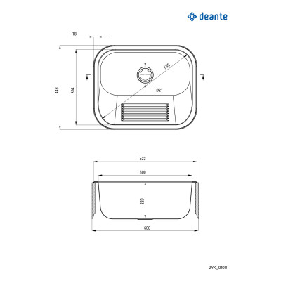 Deante komora gospodarcza 53,3x43,3 cm stalowa ZYK_0100