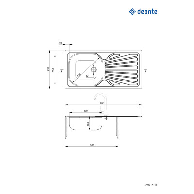 Deante Techno zlewozmywak stalowy 86x43,5 cm wpuszczany stal satynowa ZMU011B