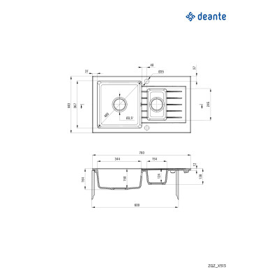 Deante Zorba zlewozmywak granitowy 76x44 cm wpuszczany czarny mat ZQZN513