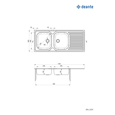 Deante Techno zlewozmywak stalowy 116,5x50 cm satyna ZEU0210