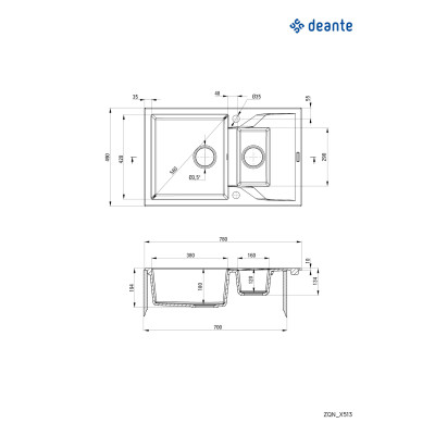 Deante Andante zlewozmywak granitowy 78x49 cm grafitowy metalik ZQNG513