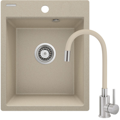 Deante Corio zlewozmywak 50x40 cm z baterią beżowy/stal ZRCP7103