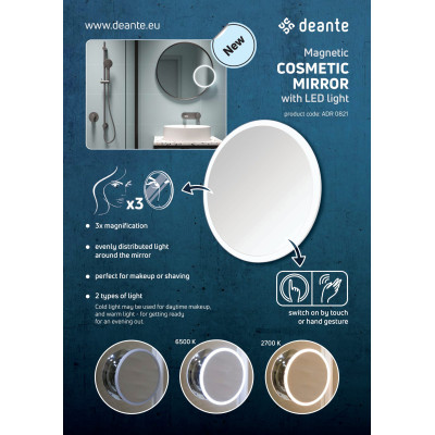 Deante Round lusterko kosmetyczne 22x22 cm okrągłe z oświetleniem chrom ADR0821