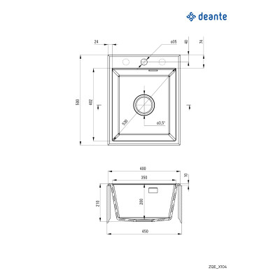Deante Eridan zlewozmywak granitowy 50x40 cm czarny ZQE_N104