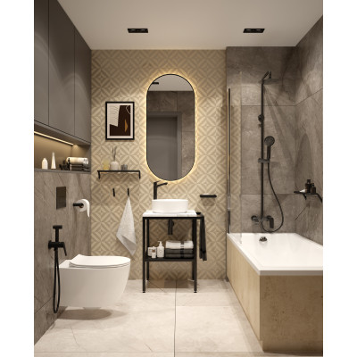 Deante Coriander zestaw wannowo-prysznicowy ścienny z deszczownicą czarny NAC_N1JM