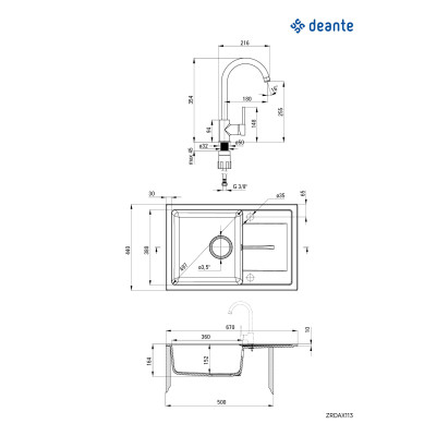 Deante Leda zlewozmywak granitowy 67x44 cm z baterią kuchenną Nemezja piaskowy ZRDA7113