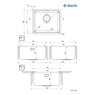 Deante Egeria zlewozmywak stalowy 44x38 cm stal ZPE_010A
