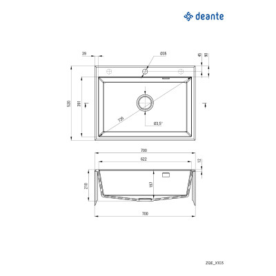 Deante Eridan zlewozmywak granitowy 70x52 cm wpuszczany antracyt ZQET103