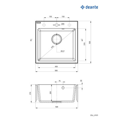 Deante Evora zlewozmywak granitowy 50x50 cm grafit metalik ZQJ_G103
