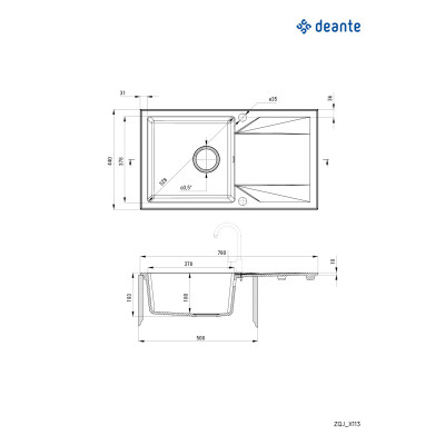 Deante Evora zlewozmywak granitowy 78x44 cm wpuszczany antracyt metalik ZQJT113