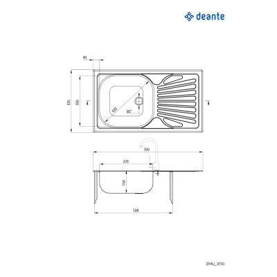 Deante Techno zlewozmywak stalowy 76x43,5 cm wpuszczany stal satynowa ZMU0110