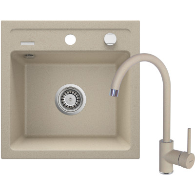 Deante Zorba zlewozmywak granitowy 44x44 cm z baterią kuchenną Nemezja piaskowy ZQZA7103