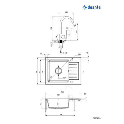 Deante Zorba zlewozmywak z baterią grafitowy/grafitowy ZQZA211A