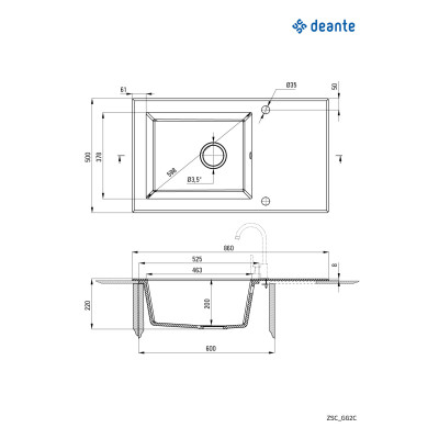 Deante Capella zlewozmywak szklano-granitowy 86x50 cm grafitowy metalik/platyna ZSCGP2C