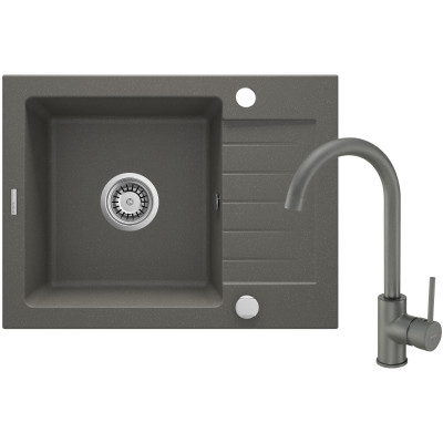 Zestaw Deante Zorba zlewozmywak granitowy 58x44 cm z baterią kuchenną Nemezja antracyt ZQZAT11A
