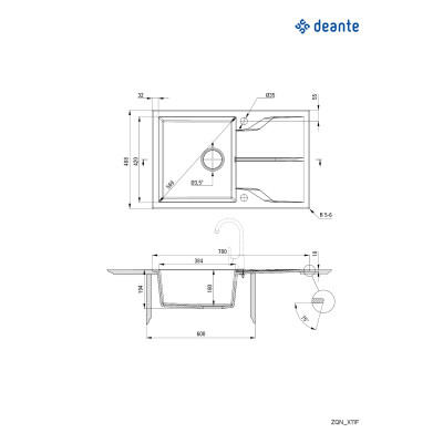 Deante Andante Flush zlewozmywak granitowy 78x49 cm wpuszczany antracyt metalik mat ZQNT11F