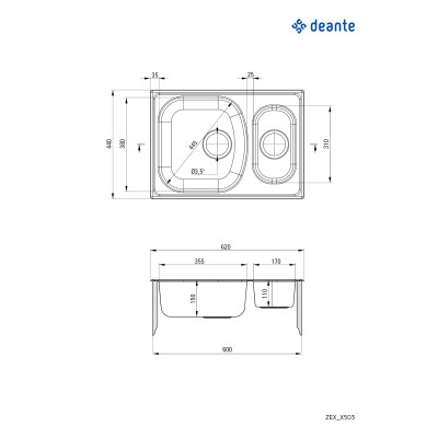 Deante Xylo zlewozmywak stalowy 62x44 cm dekor ZEX3503