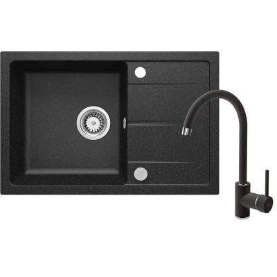Deante Leda zlewozmywak granitowy 67x44 cm grafit mat z baterią kuchenną Nemezja grafit ZRDA2113
