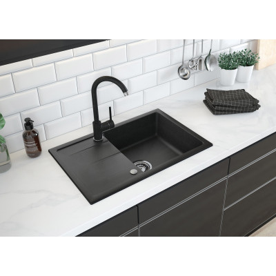 Deante Leda zlewozmywak granitowy 67x44 cm grafit mat z baterią kuchenną Nemezja grafit ZRDA2113